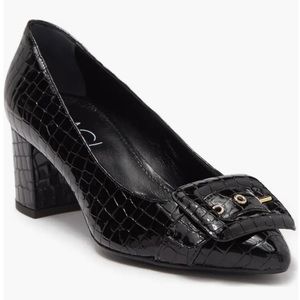 AGL Buckle Pump In Black Croc Patent Leather Women’s Size 6